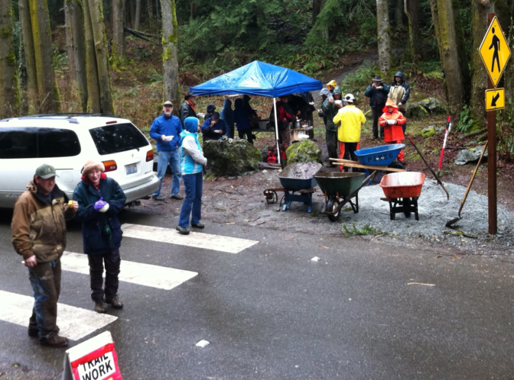 The group enjoying the Estep's stew.