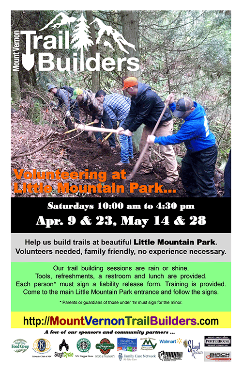volunteers creating the new rooty trail at little mountain park